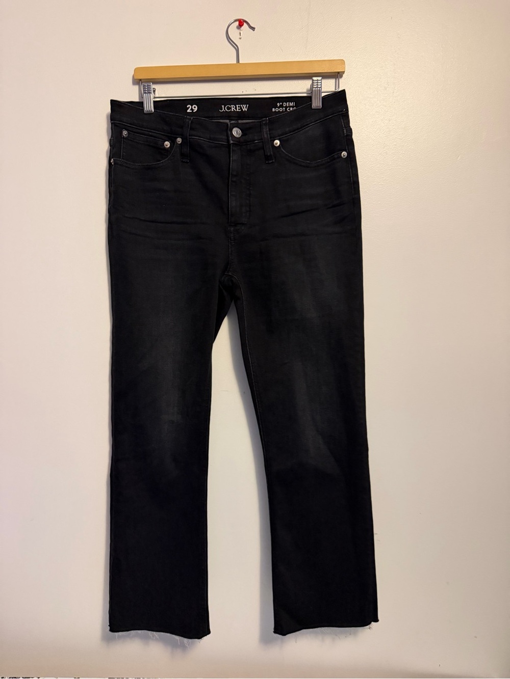 J.Crew 9" Demi-Boot Crop Black Jeans Raw Hem Size 29